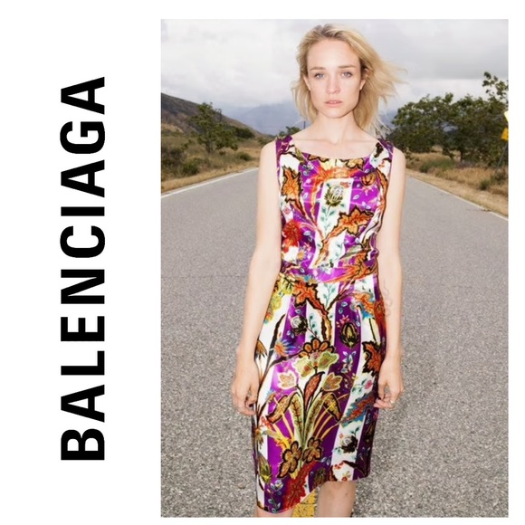 BALENCIAGA Pre Fall 2011 Floral Print Silk Dress Size 40/ 8 - Picture 3 of 10